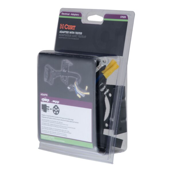 Electrical Adapter with Tester (4-Way Flat Vehicle to 6-Way Round Trailer)